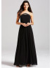 Black Chiffon Beads Strapless Long Prom Dress 